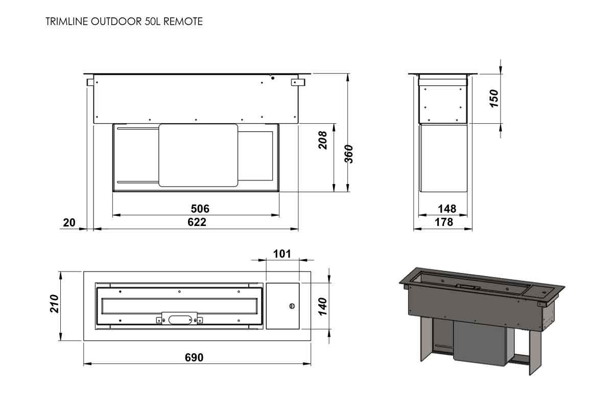 Outdoor Einbau-Gaskamin 50L von Trimline Fires- fernsteuerung